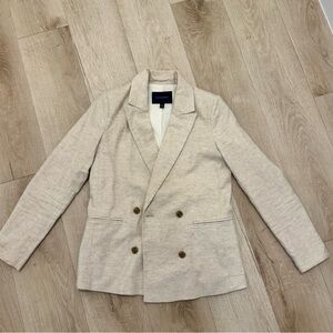 Banana Republic Double-Breasted Tan Linen & Cotton Blazer